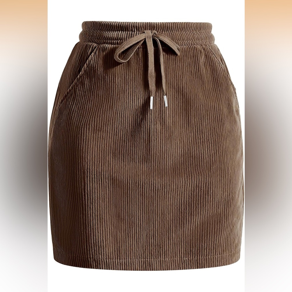 NWT! Mini Corduroy Skort/Skirt High Waisted Drawstring Brown Size S